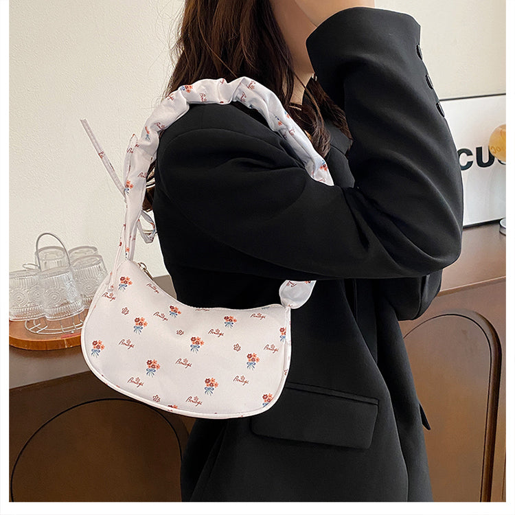 GUCSELECTED(B2219) กระเป๋าถือสะพายไหล่ลายดอกไม้ใบเล็ก ปรับสายย่นน่ารัก