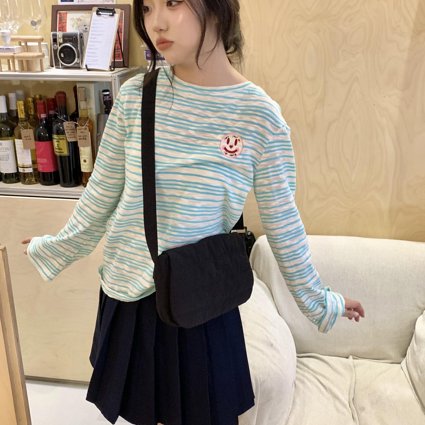 GUCSELECTED(B2290) กระเป๋าสะพายข้างผ้าไนล่อนทรงวงกลม ขนาด10นิ้ว