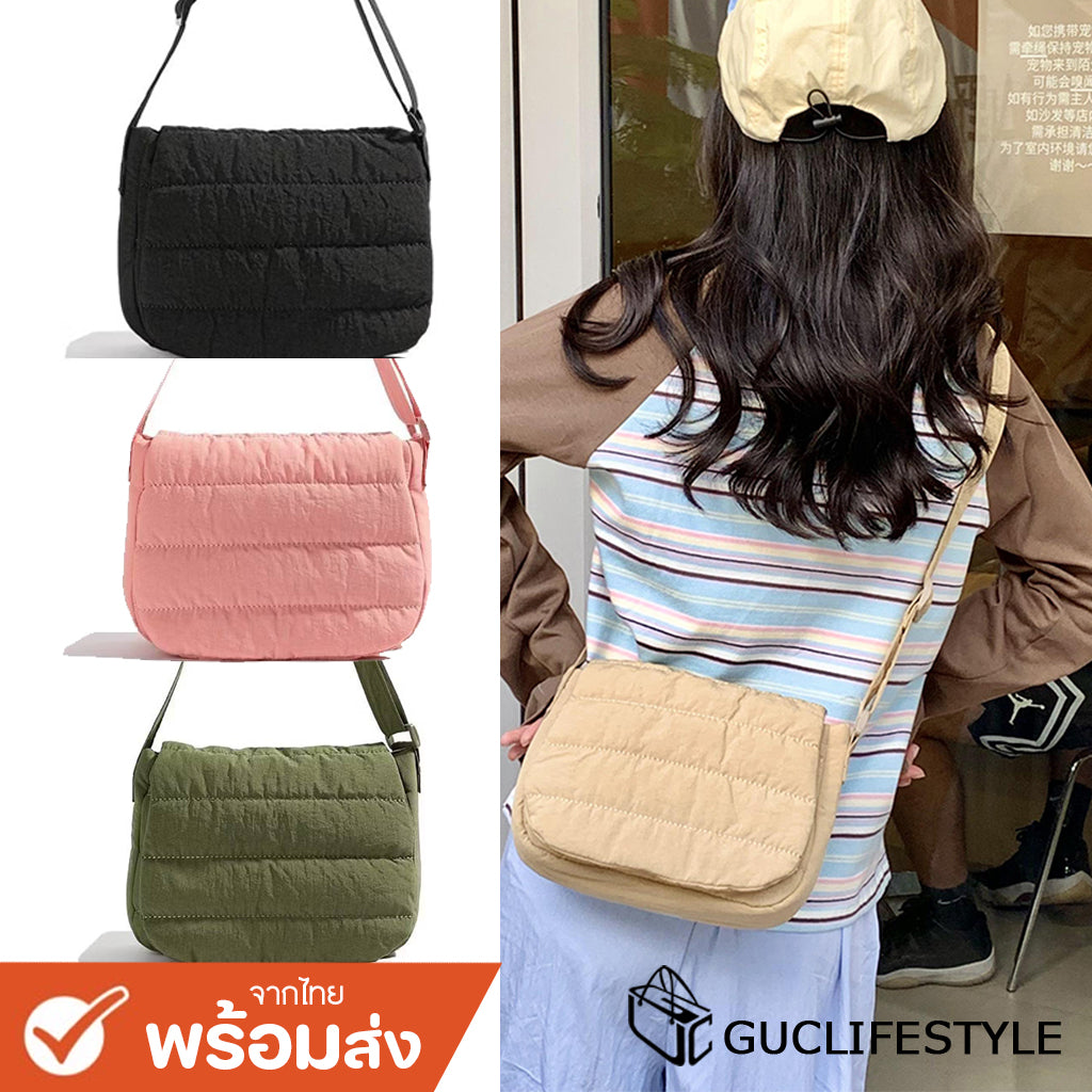 GUCSELECTED(B2290) กระเป๋าสะพายข้างผ้าไนล่อนทรงวงกลม ขนาด10นิ้ว