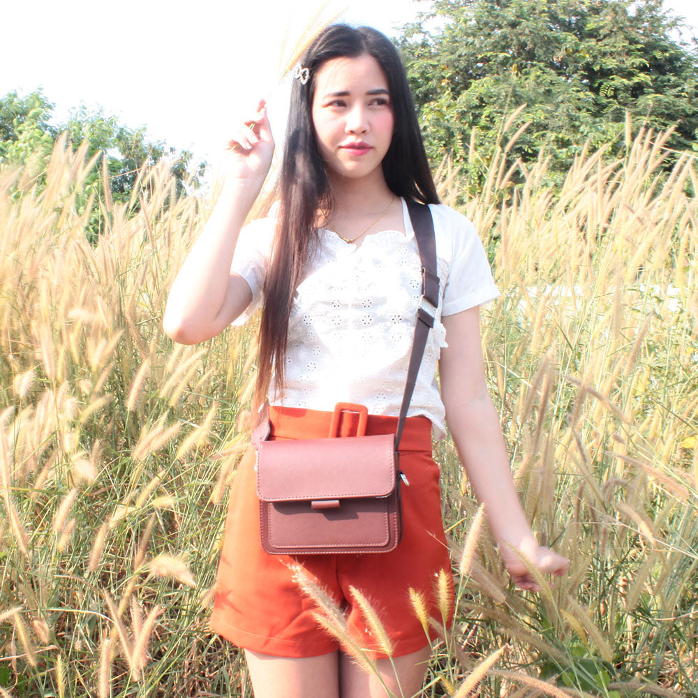 GUC SELECTED(B1121)กระเป๋าสะพายข้างวินเทจทรงกล่องน่ารัก