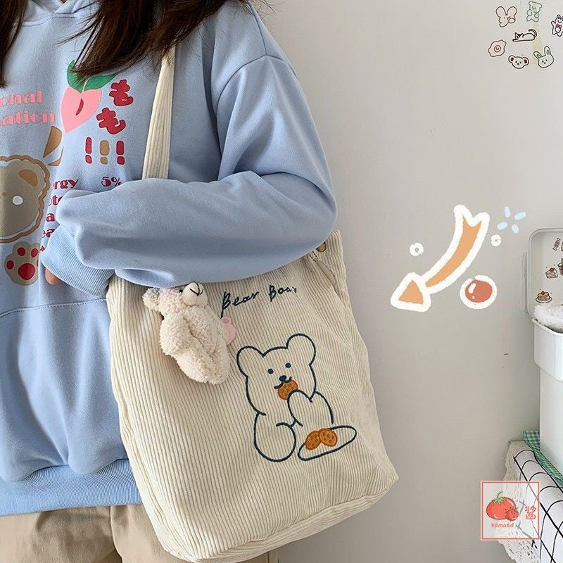 GUCSELECTED(B1729) กระเป๋าผ้าลูกฟูกน้อนหมี ʕ·ᴥ·ʔ Bear