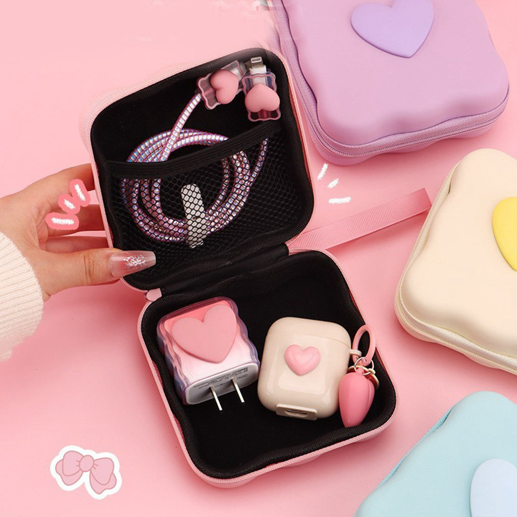 GUCSELECTED(B2347) กระเป๋าจัดระเบียบอเนกประสงค์หูฟัง สายชาร์จ ลายหัวใจ เก็บอุปกรณ์ที่ชาร์จแบต