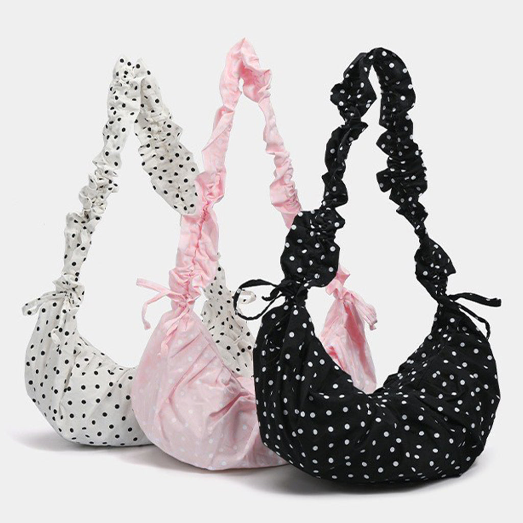 GUCSELECTED(B2448) กระเป๋าสะพายไหล่ลายจุด-ปรับสายย่นสะพายข้างได้