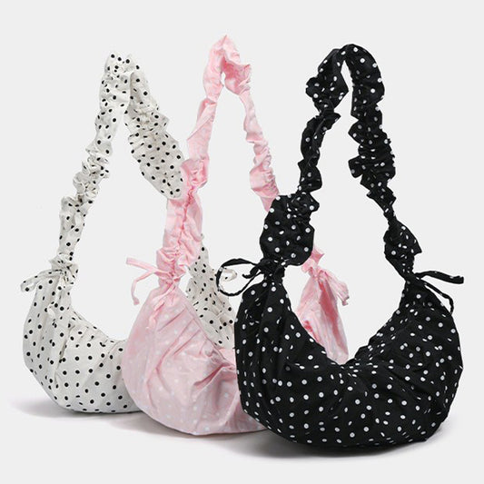 GUCSELECTED(B2448) กระเป๋าสะพายไหล่ลายจุด-ปรับสายย่นสะพายข้างได้