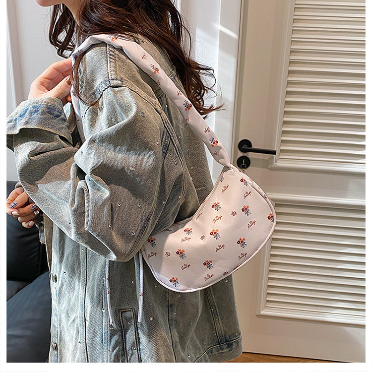 GUCSELECTED(B2219) กระเป๋าถือสะพายไหล่ลายดอกไม้ใบเล็ก ปรับสายย่นน่ารัก