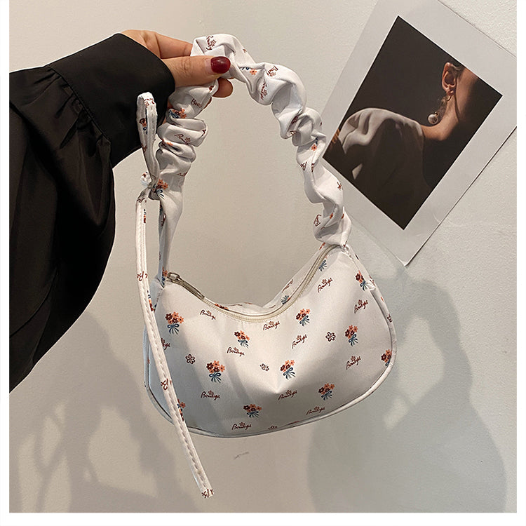 GUCSELECTED(B2219) กระเป๋าถือสะพายไหล่ลายดอกไม้ใบเล็ก ปรับสายย่นน่ารัก