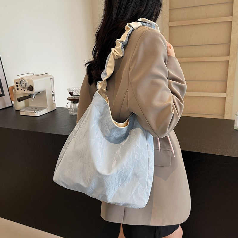 GUCSELECTED(B2495) กระเป๋าสะพายไหล่หนังพียูลายกำมะหยี่-ปรับสายย่นสะพายข้างได้