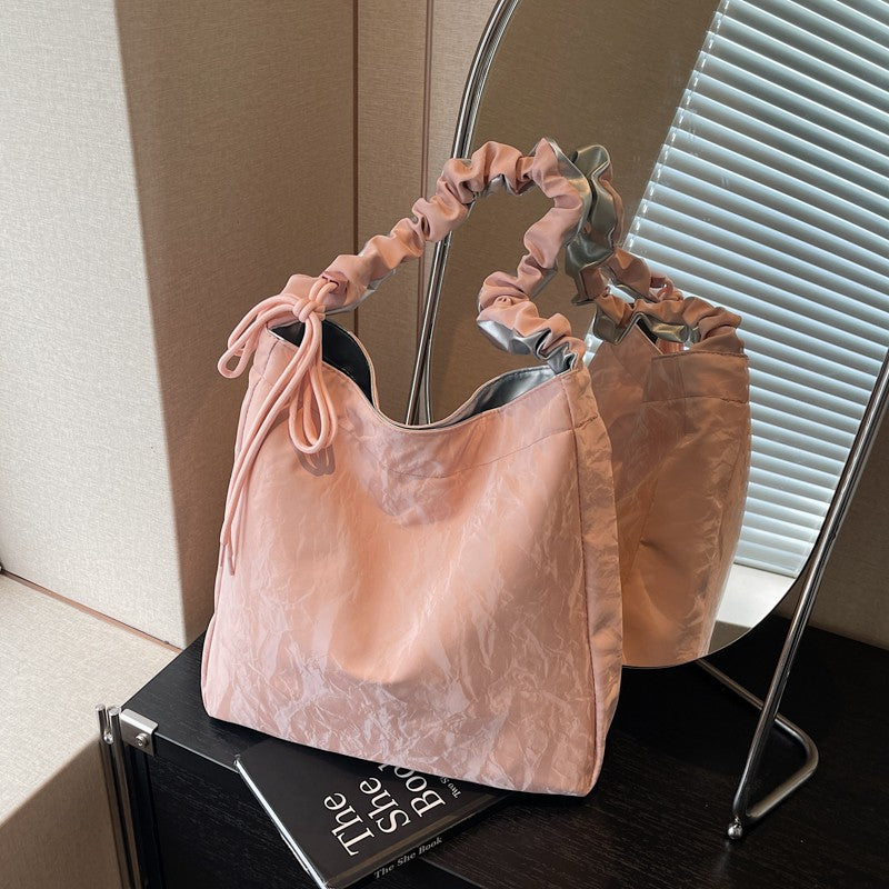 GUCSELECTED(B2495) กระเป๋าสะพายไหล่หนังพียูลายกำมะหยี่-ปรับสายย่นสะพายข้างได้