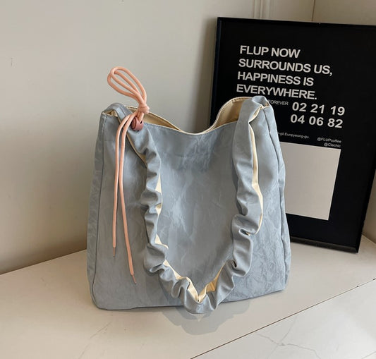 GUCSELECTED(B2495) กระเป๋าสะพายไหล่หนังพียูลายกำมะหยี่-ปรับสายย่นสะพายข้างได้