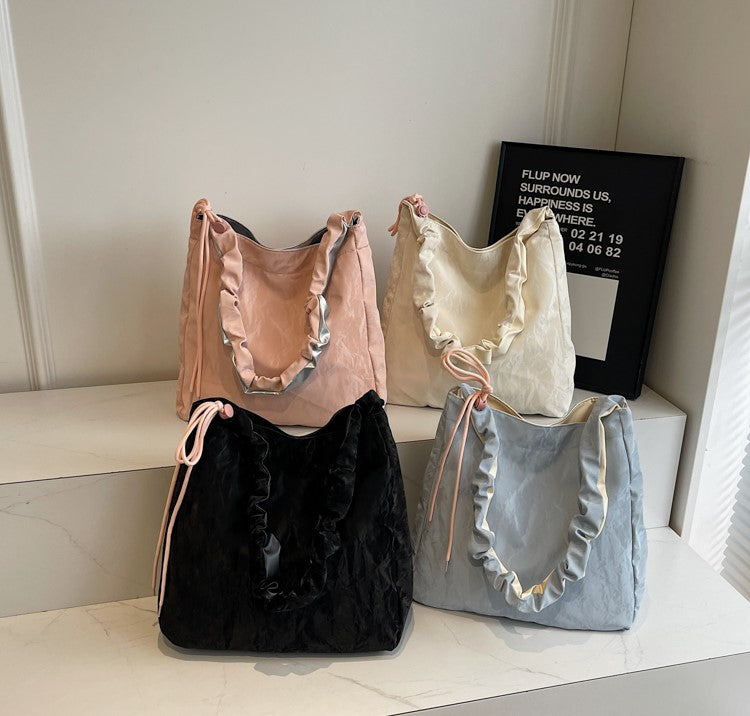 GUCSELECTED(B2495) กระเป๋าสะพายไหล่หนังพียูลายกำมะหยี่-ปรับสายย่นสะพายข้างได้