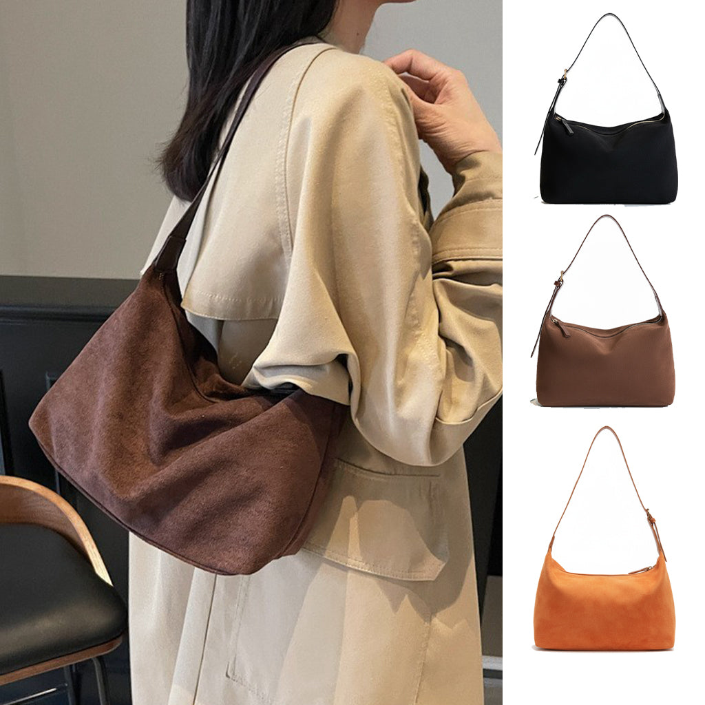 GUCSELECTED(B2344) กระเป๋าสะพายไหล่ผ้าหนังกลับ (ขนาด12.5นิ้ว)