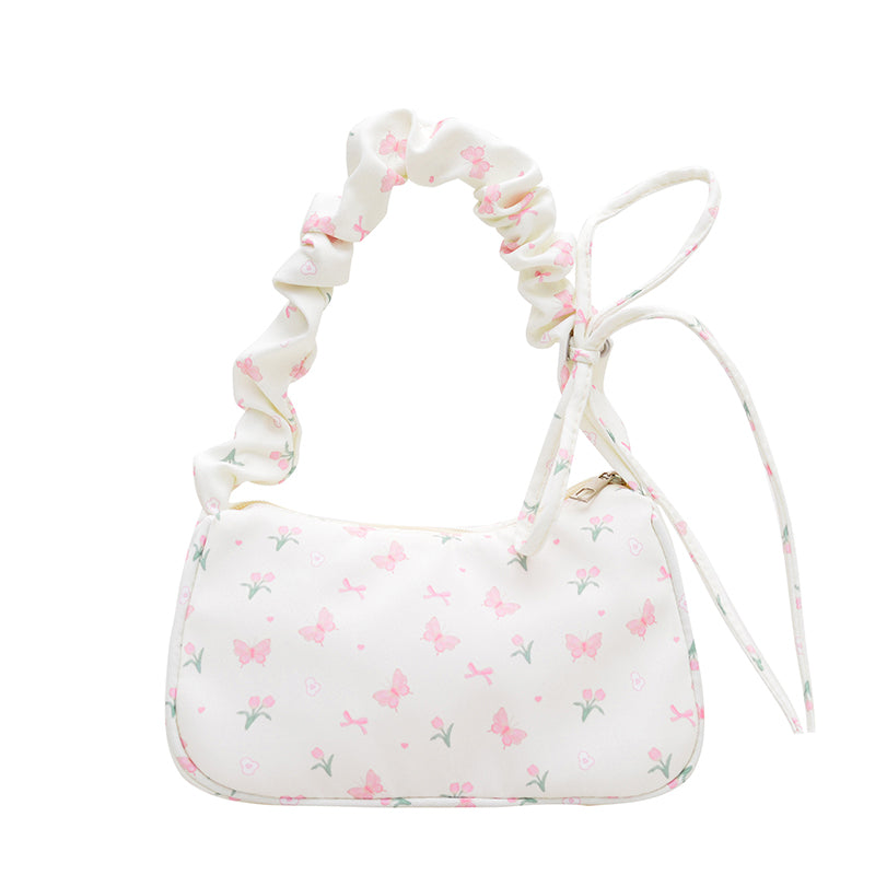 GUCSELECTED(B2219) กระเป๋าถือสะพายไหล่ลายดอกไม้ใบเล็ก ปรับสายย่นน่ารัก