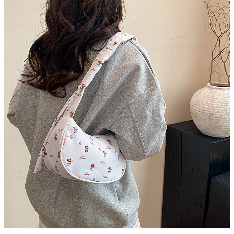 GUCSELECTED(B2219) กระเป๋าถือสะพายไหล่ลายดอกไม้ใบเล็ก ปรับสายย่นน่ารัก