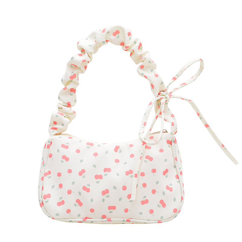 GUCSELECTED(B2219) กระเป๋าถือสะพายไหล่ลายดอกไม้ใบเล็ก ปรับสายย่นน่ารัก