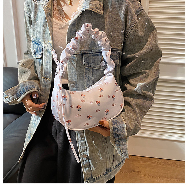 GUCSELECTED(B2219) กระเป๋าถือสะพายไหล่ลายดอกไม้ใบเล็ก ปรับสายย่นน่ารัก