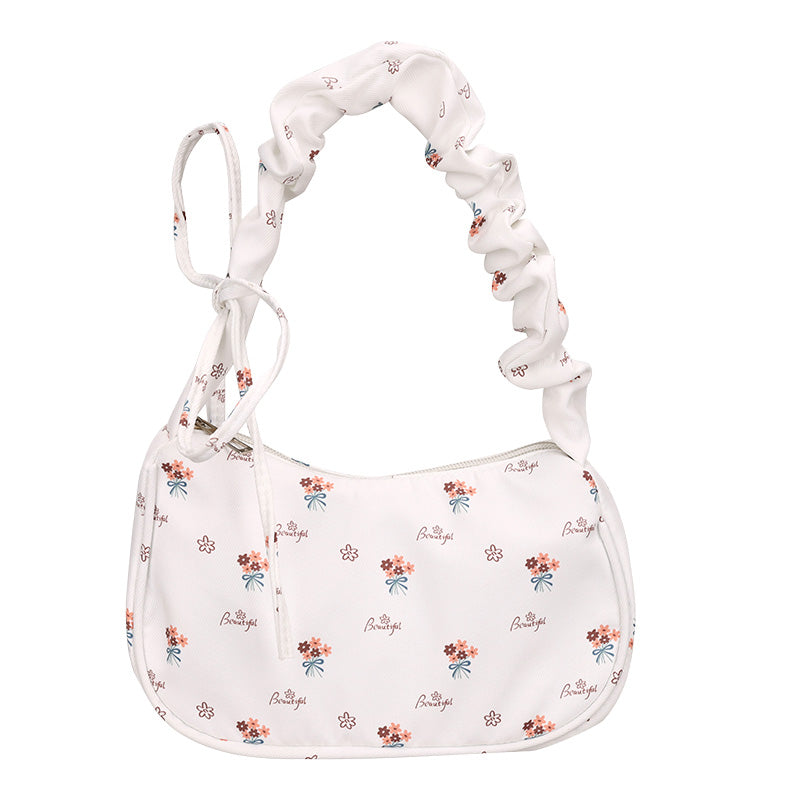 GUCSELECTED(B2219) กระเป๋าถือสะพายไหล่ลายดอกไม้ใบเล็ก ปรับสายย่นน่ารัก