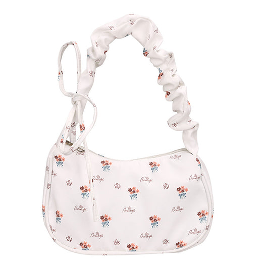 GUCSELECTED(B2219) กระเป๋าถือสะพายไหล่ลายดอกไม้ใบเล็ก ปรับสายย่นน่ารัก