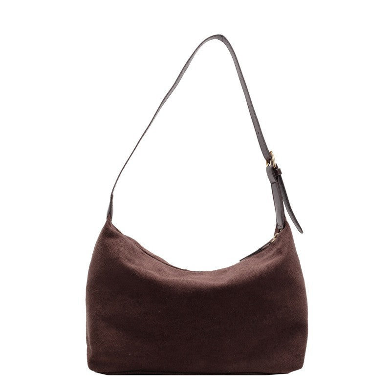 GUCSELECTED(B2344) กระเป๋าสะพายไหล่ผ้าหนังกลับ (ขนาด12.5นิ้ว)