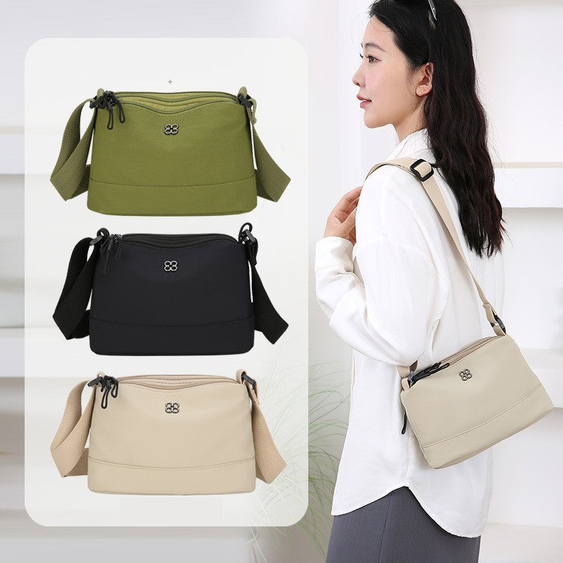 GUCSELECTED(B2283) กระเป๋าสะพายข้างผ้าไนล่อนมี4ช่องซิป ทรงสีพื้น-ขนาด 10 นิ้ว สีดำ