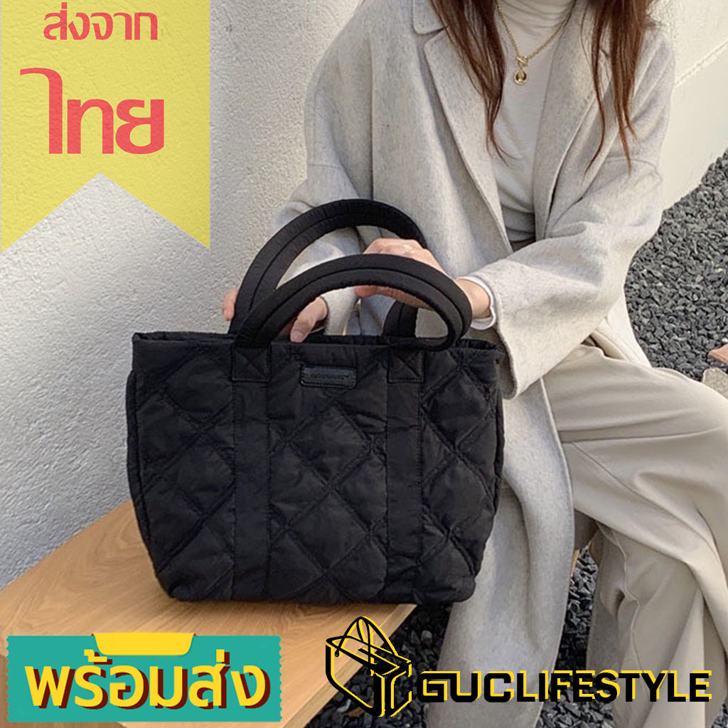 GUCSELECTED(B1987) กระเป๋าผ้านุ่มนิ่มสีดำใบใหญ่สะพายไหล่-พร้อมส่ง