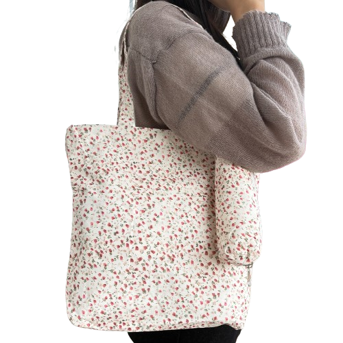 GUCSELECTED(B2392) กระเป๋าผ้าลายดอกไม้แถมประเป๋าใส่ดินสอ ใส่หมุดหนังสือA4ได้