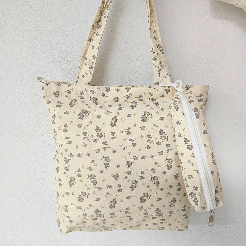 GUCSELECTED(B2392) กระเป๋าผ้าลายดอกไม้แถมประเป๋าใส่ดินสอ ใส่หมุดหนังสือA4ได้