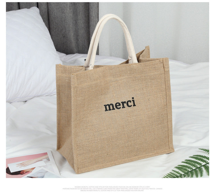 GUC SELECTED(B1321)  ถูกสุด กระเป๋า  merci กระเป๋าช้อปปิ้ง ผ้ากระสอบ กระเป๋าไปทะเล กระเป๋าmerci กระเป๋ากระสอบ ใบใหญ่