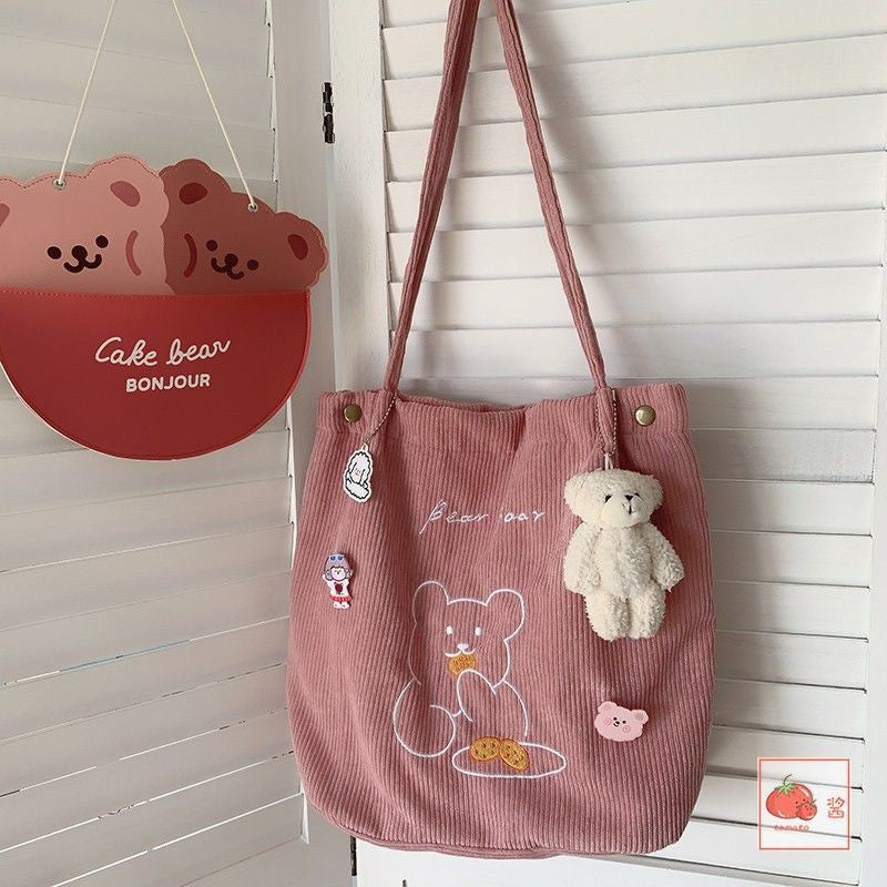 GUCSELECTED(B1729) กระเป๋าผ้าลูกฟูกน้อนหมี ʕ·ᴥ·ʔ Bear