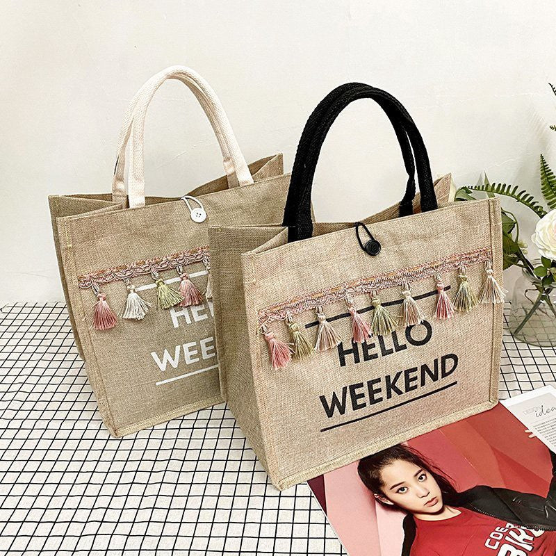 GUCSELECTED(B1750) กระเป๋าสานกระเป๋าถือ HELLO WEEKENDใบใหญ่ใส่ของได้เยอะ