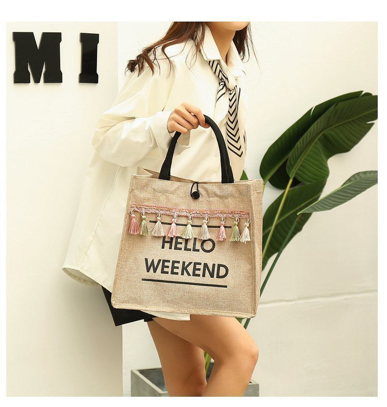 GUCSELECTED(B1750) กระเป๋าสานกระเป๋าถือ HELLO WEEKENDใบใหญ่ใส่ของได้เยอะ