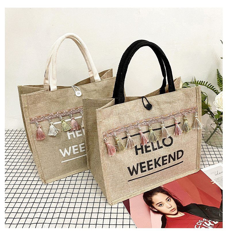GUCSELECTED(B1750) กระเป๋าสานกระเป๋าถือ HELLO WEEKENDใบใหญ่ใส่ของได้เยอะ
