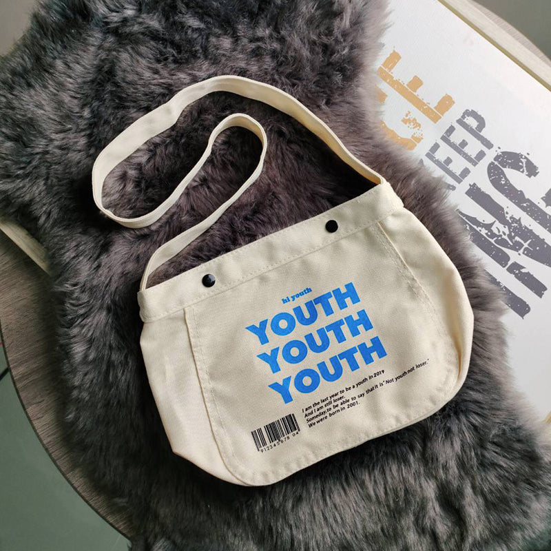 GUCSELECTED(B1775) กระเป๋าผ้าสะพายข้าง YOUTH ผ้าแคนวาส ผู้ชาย ผู้หญิง ใบใหญ่มี2สี