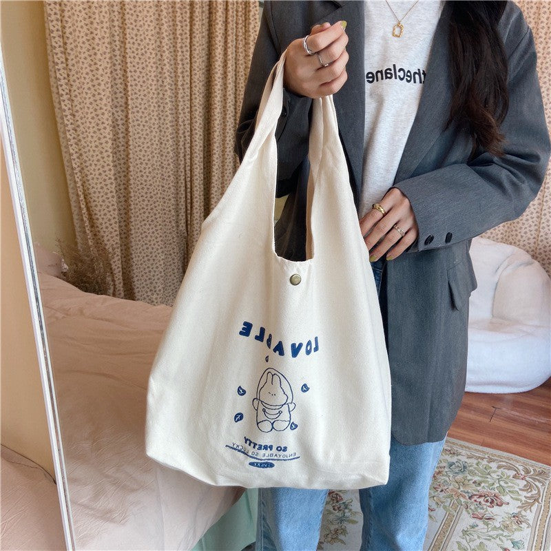 GUCSELECTED(B1792) กระเป๋าผ้าแคนวาส ลาย L O V A B L E ใบใหญ่