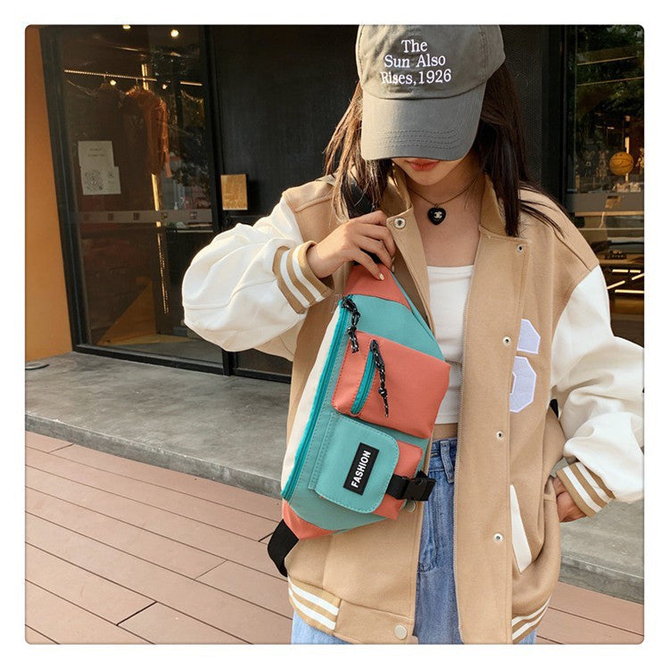 GUCSELECTED(B1853) กระเป๋าสายคาดอกสีทรูโทน ป้าย FASHION +แถมเข็มกลัด