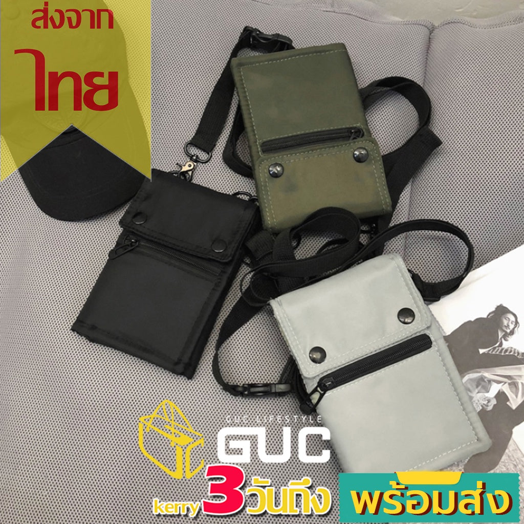 GUCSELECTED(B1773) กระเป๋าสะพายข้างผ้าไนล่อน ใส่โทรศัพท์ได้มีหลายช่อง+สายคล้องเป็นเหล็ก